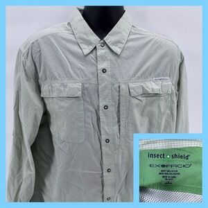 ExOfficio Insect Shield Long Sleeve Button Up Shirt Mens Size L Green Plaid